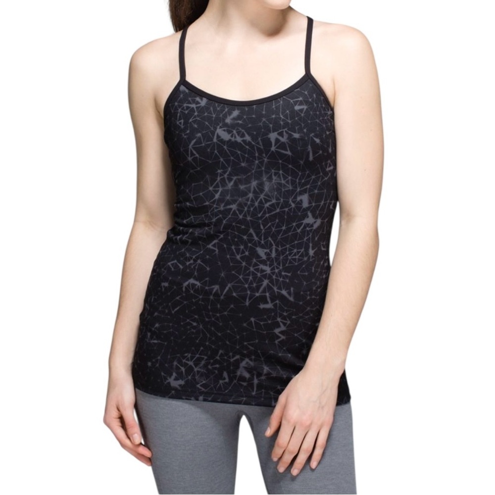 Lululemon Power Y Tank Built In Bra Size 10 NWT Black Gray Geometric Print